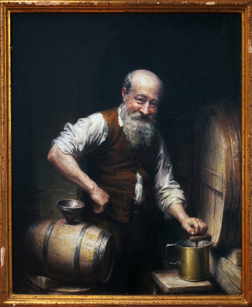Vinmakare i sin källare. Målning av Joseph Noel Sylvestre (1847-1926), olja på duk, sent 1800-1900-tal. fransk konst. Musee des Beaux Arts de Beziers, Hotel Fayet. av Joseph Noel Sylvestre