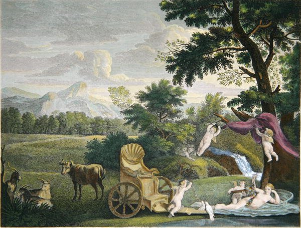 Venus badande och amoriner av Joseph (after) Farington