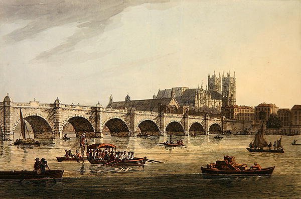 Vy över Westminster Bridge, Abbey och Hall, graverad av J.C. Stadler av Joseph (after) Farington