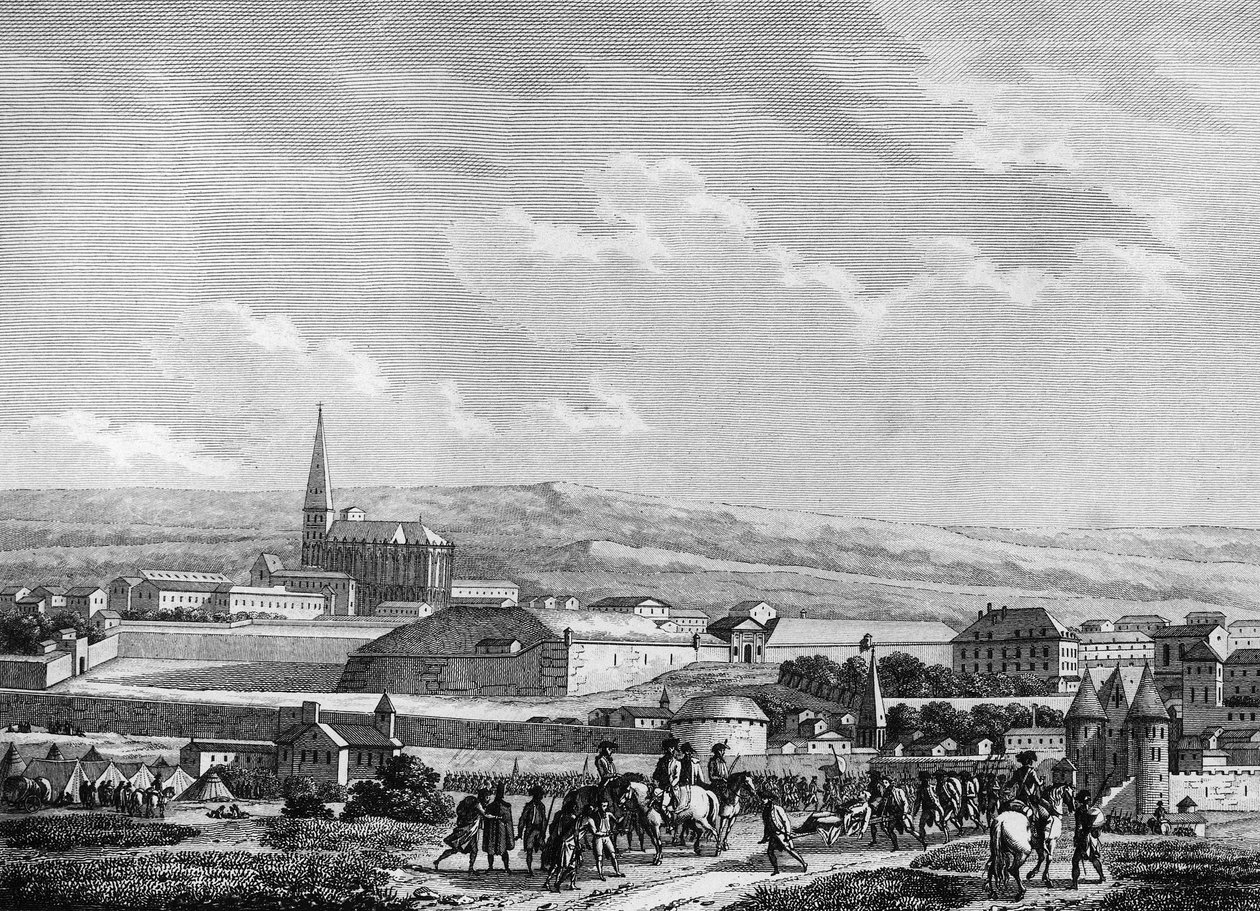 Franska revolutionen och kontrarevolutionära rörelser. Den preussiska arméen vid slaget vid Verdun: Erövring av Verdun och död av Nicolas Joseph Beaurepaire Fransk officer (1740-1792), befälhavare för torget den 2 september av Joseph (after) Swebach Desfontaines