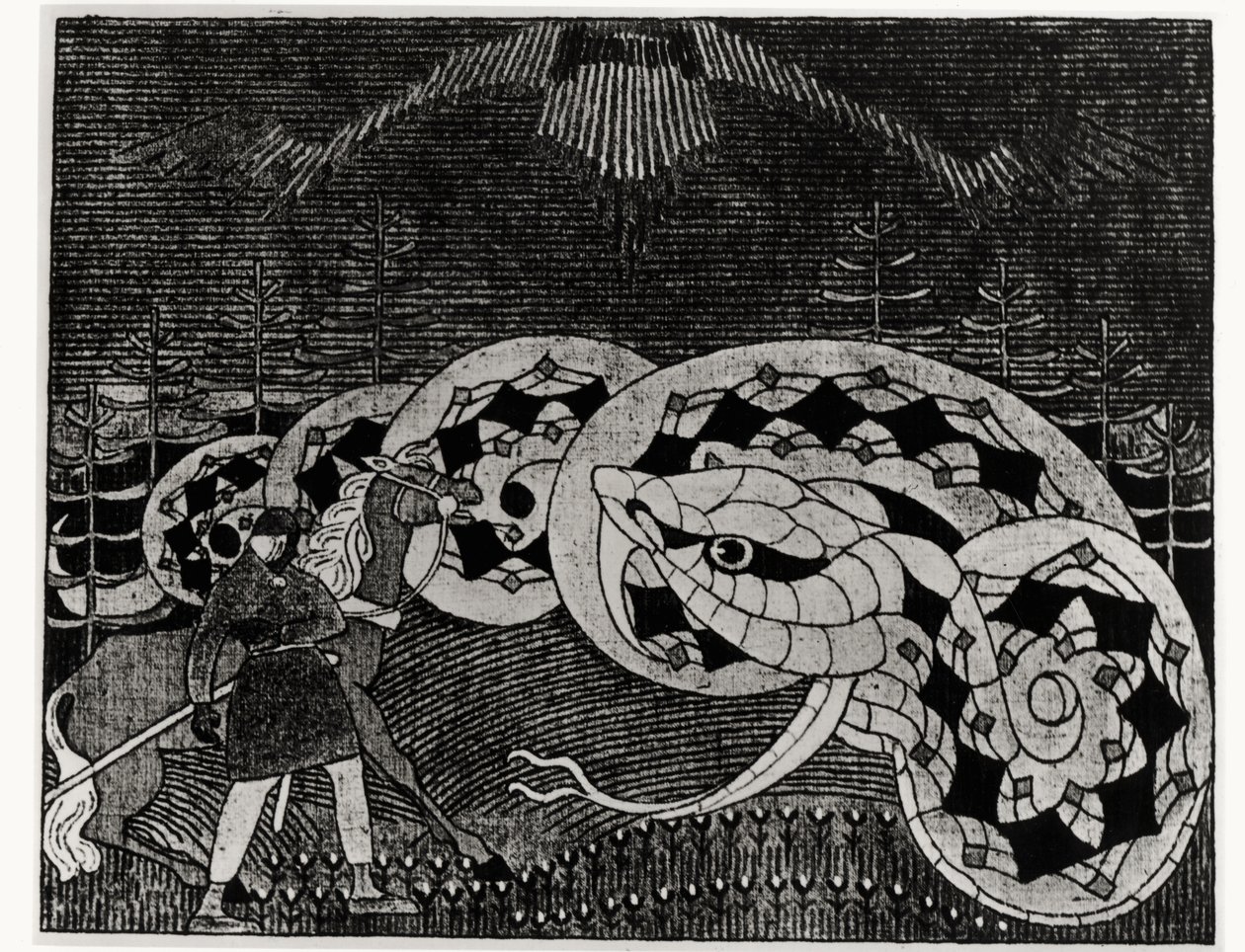 Seppo Llmarinen Plowing the Field of Snakes, illustration från 