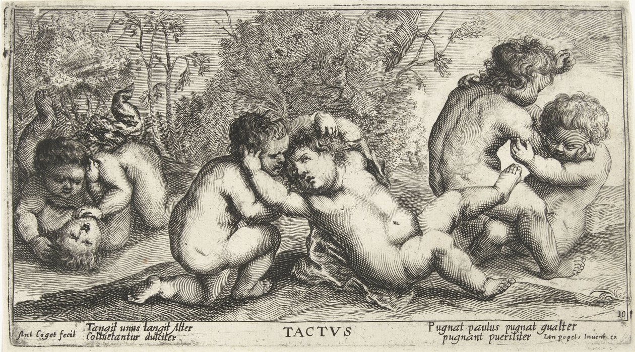 Tre par nakna barn leker Tactvs (titel på objekt) av Joseph Antoine Cochet