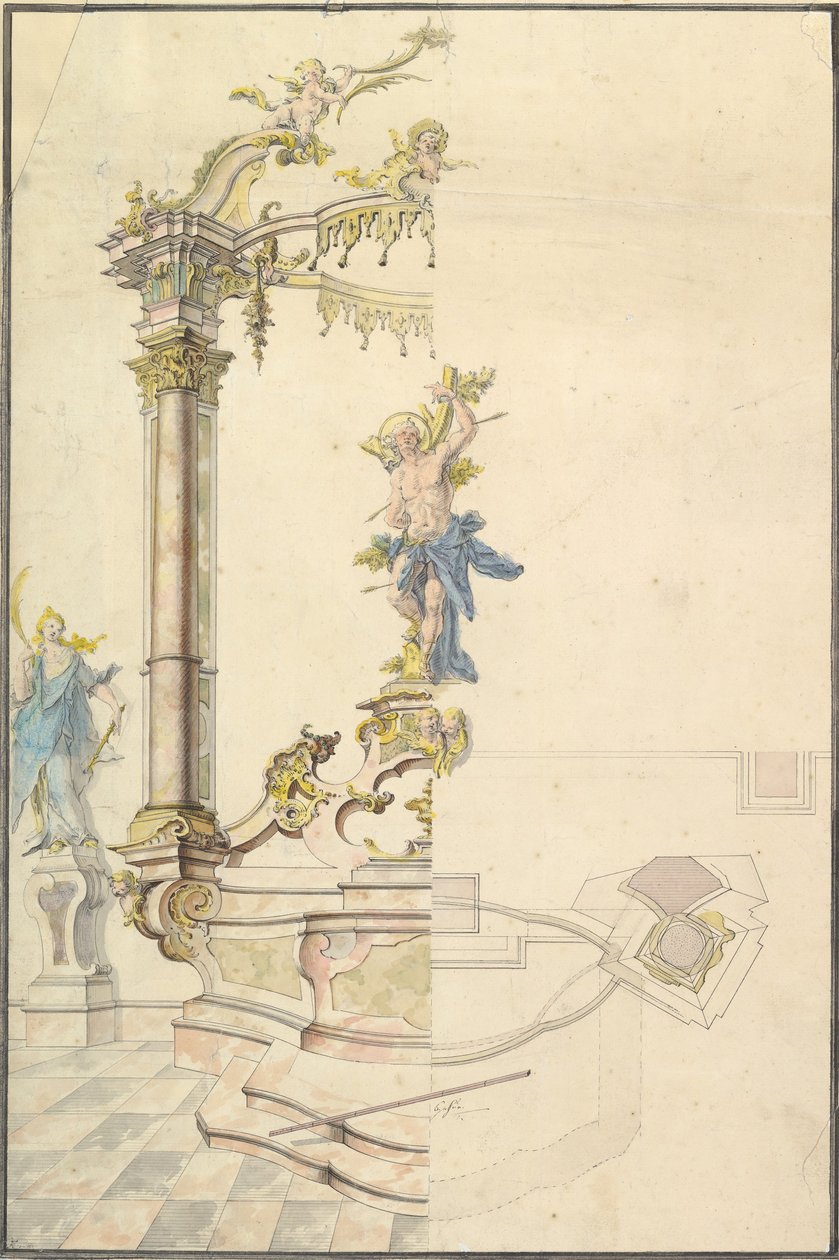 Design för en altartavla med en figur av St. Sebastian, 1741. av Joseph Anton Feuchtmayer