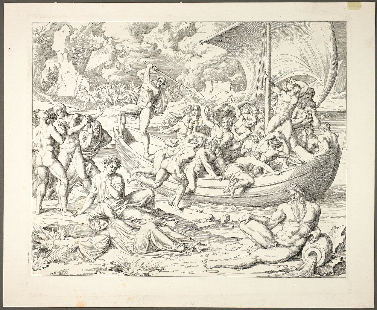 Charons Bark med Souls Crossing the Styx, plansch två från Darstellungen aus Dante