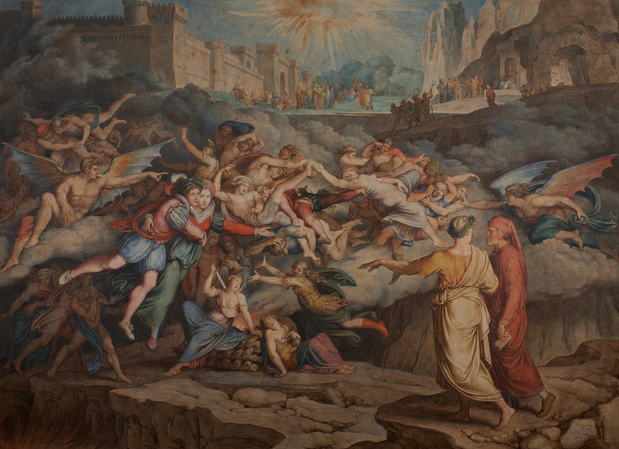 Dante och Vergilius i helvetets andra cirkel, 1823. av Joseph Anton Koch