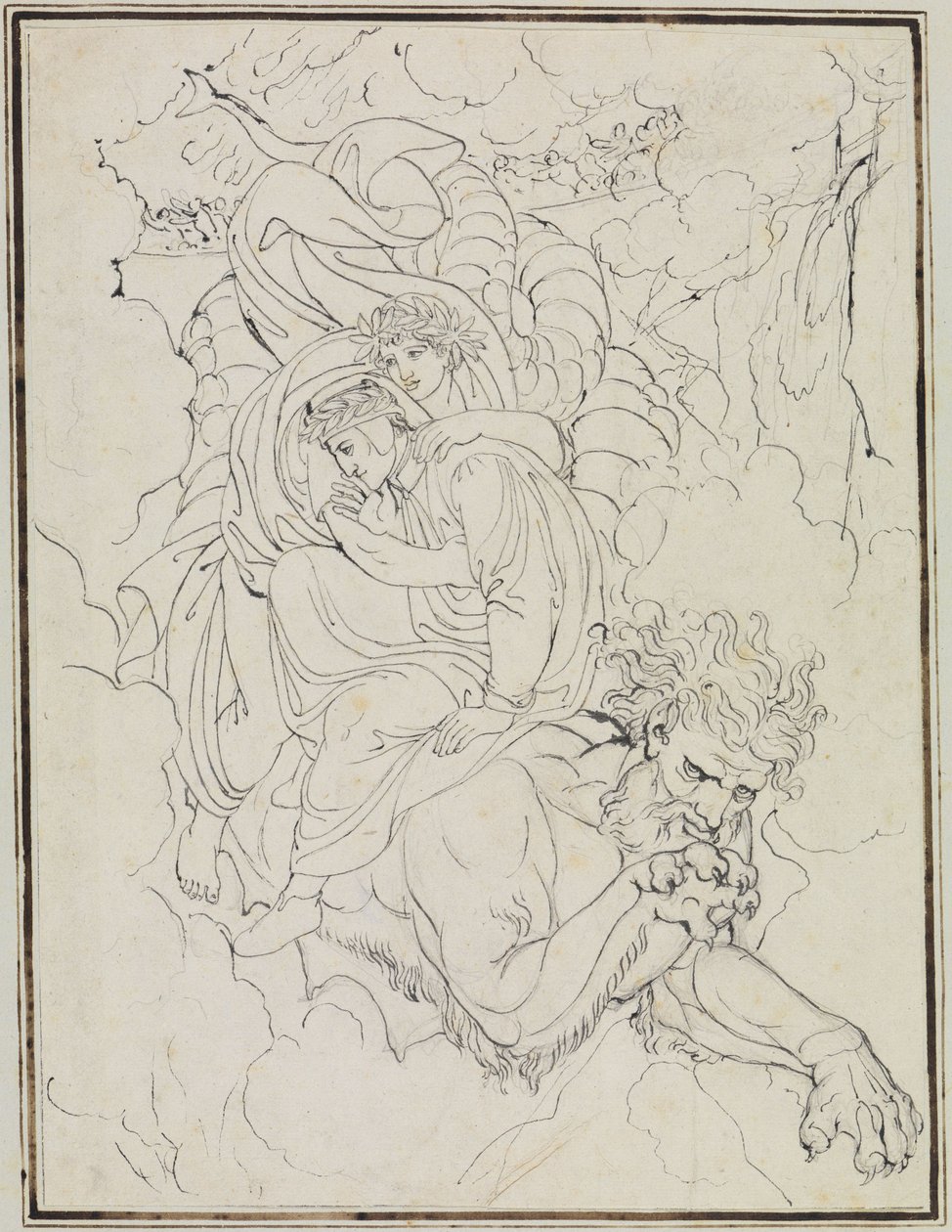 Dante och Vergilius på Geryons rygg (Dantes ”Inferno”, sång 17, vers 94) av Joseph Anton Koch