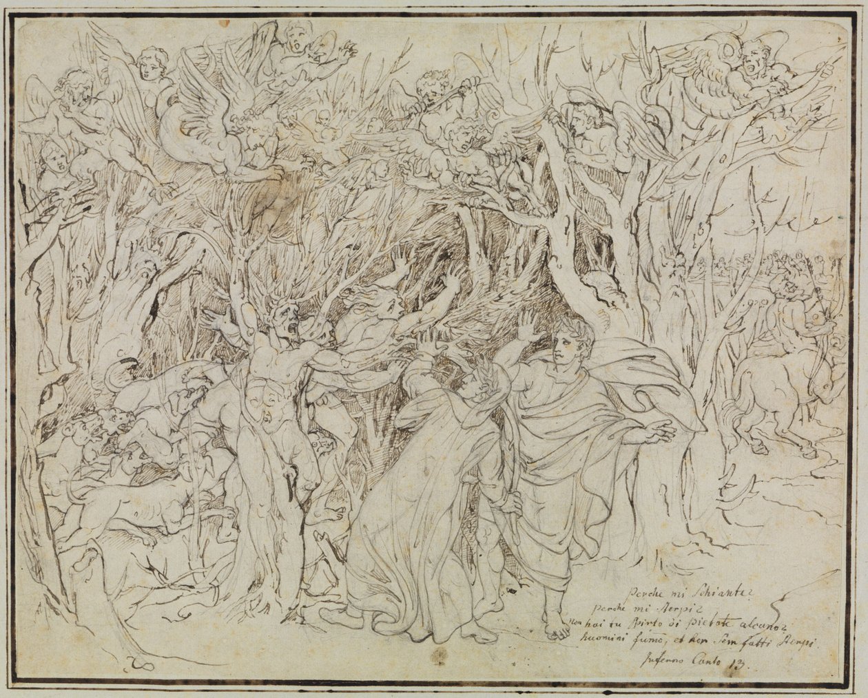 Dante och Vergilius i självmördarnas skog (Dantes ”Inferno”, sång 13) av Joseph Anton Koch