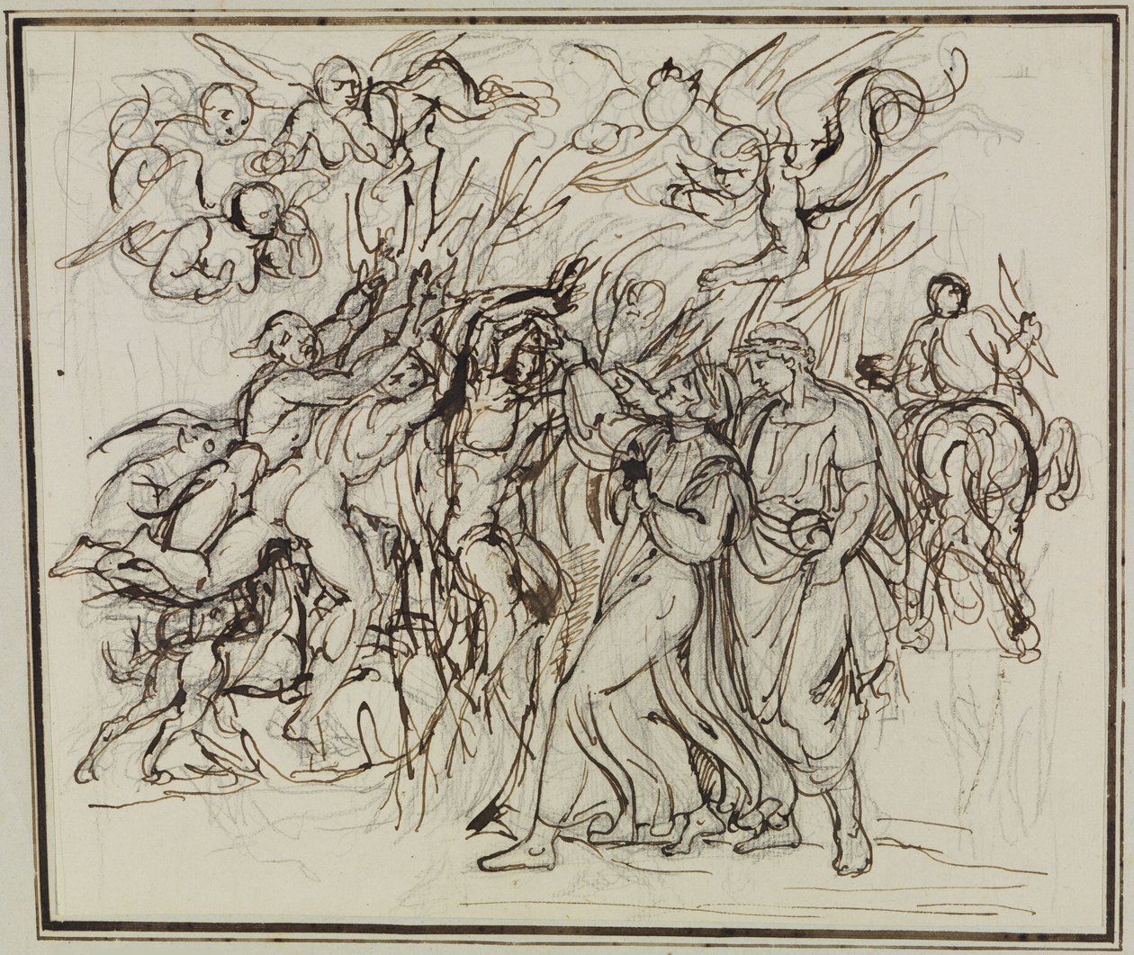 Dante och Vergilius i självmördarnas skog (Dantes ”Inferno”, sång 13, vers 31) av Joseph Anton Koch