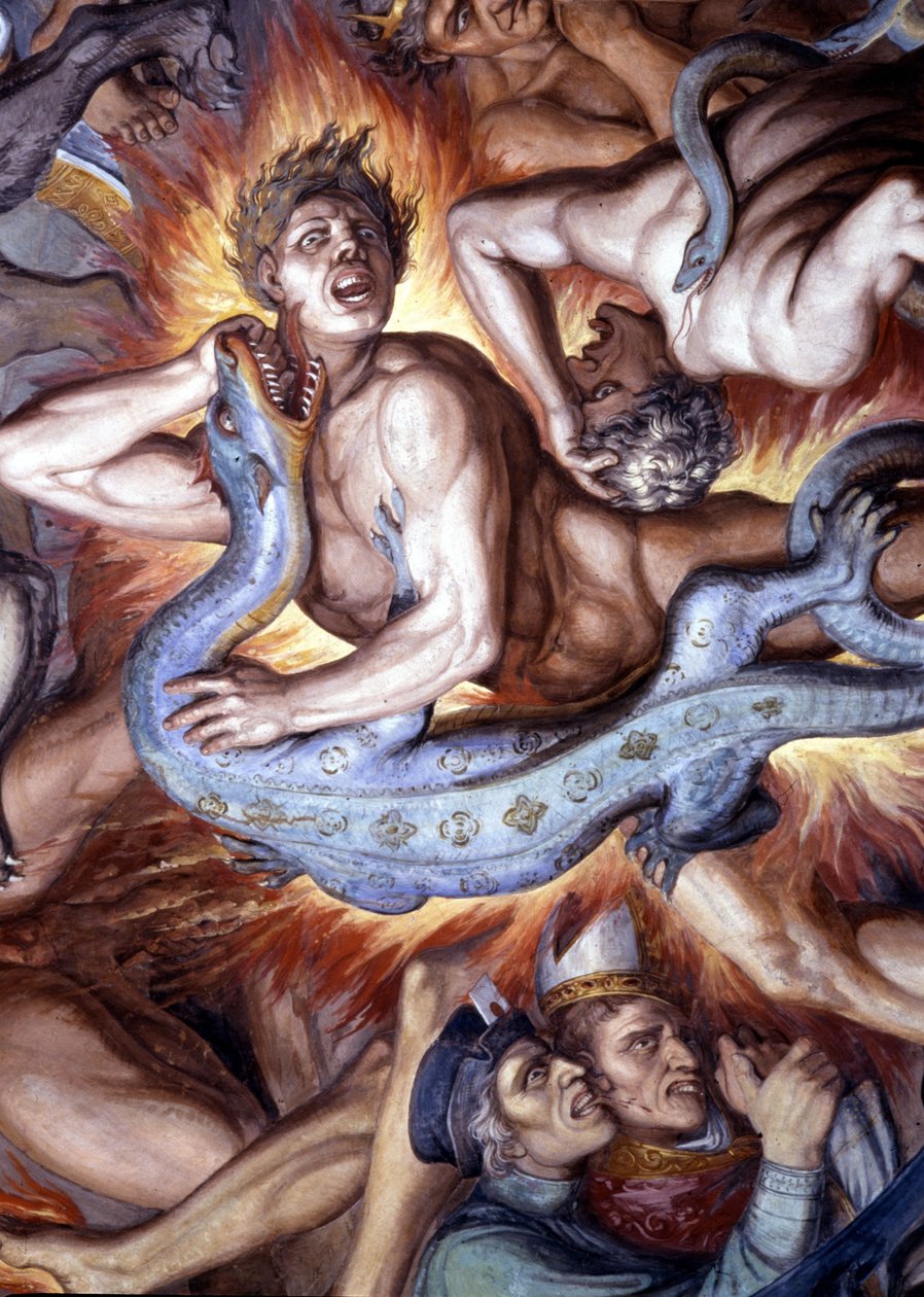 Dantes inferno (gudomlig komedi) - Detalj av en fresk av Joseph Anton Koch, Casino Massimo, Rom av Joseph Anton Koch