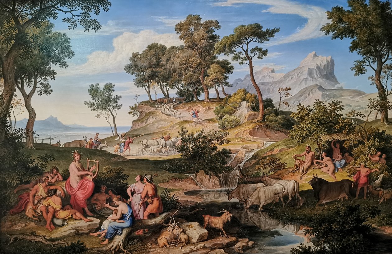 Tyska: Apollo unter den Hirten Apollo bland herdarna
 Apollo bland herdarna
 franska:  Apollon parmi les bergers Apollo bland herdarna av Joseph Anton Koch