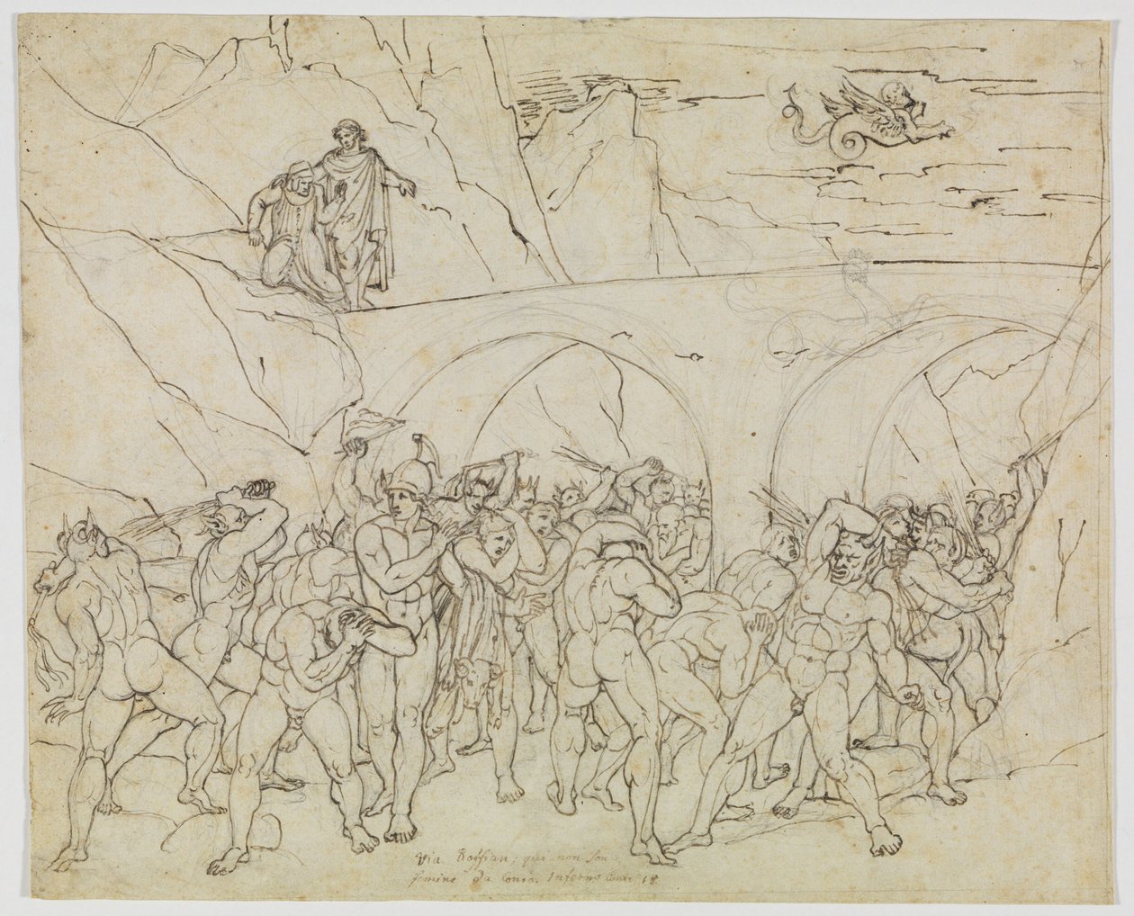 Koppare, bedragare och smickrare som piskas av djävlarna (Dantes Inferno, Canto 18, vers 79) av Joseph Anton Koch