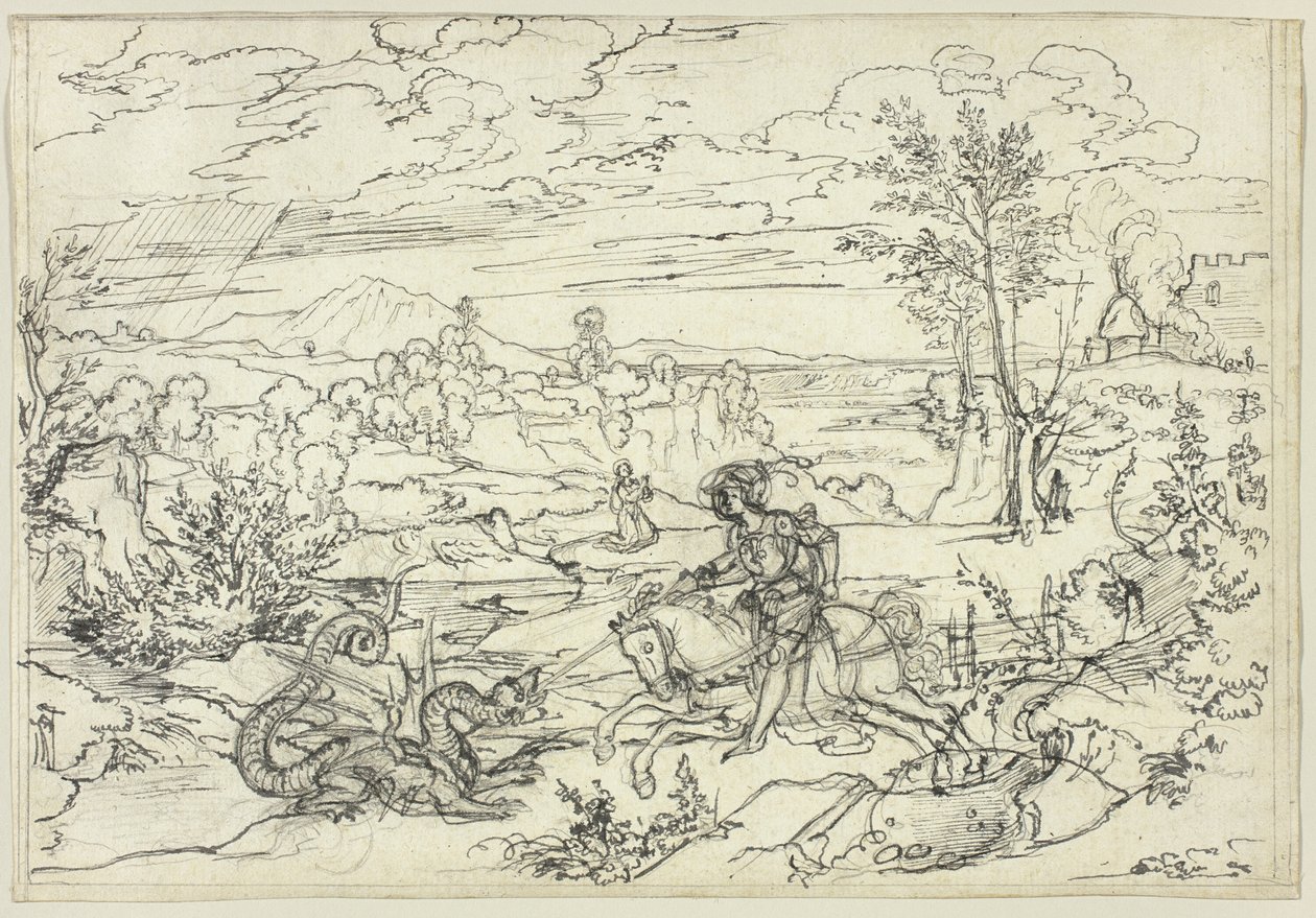 Landskap med Saint George and the Dragon och Monte Soratte av Joseph Anton Koch