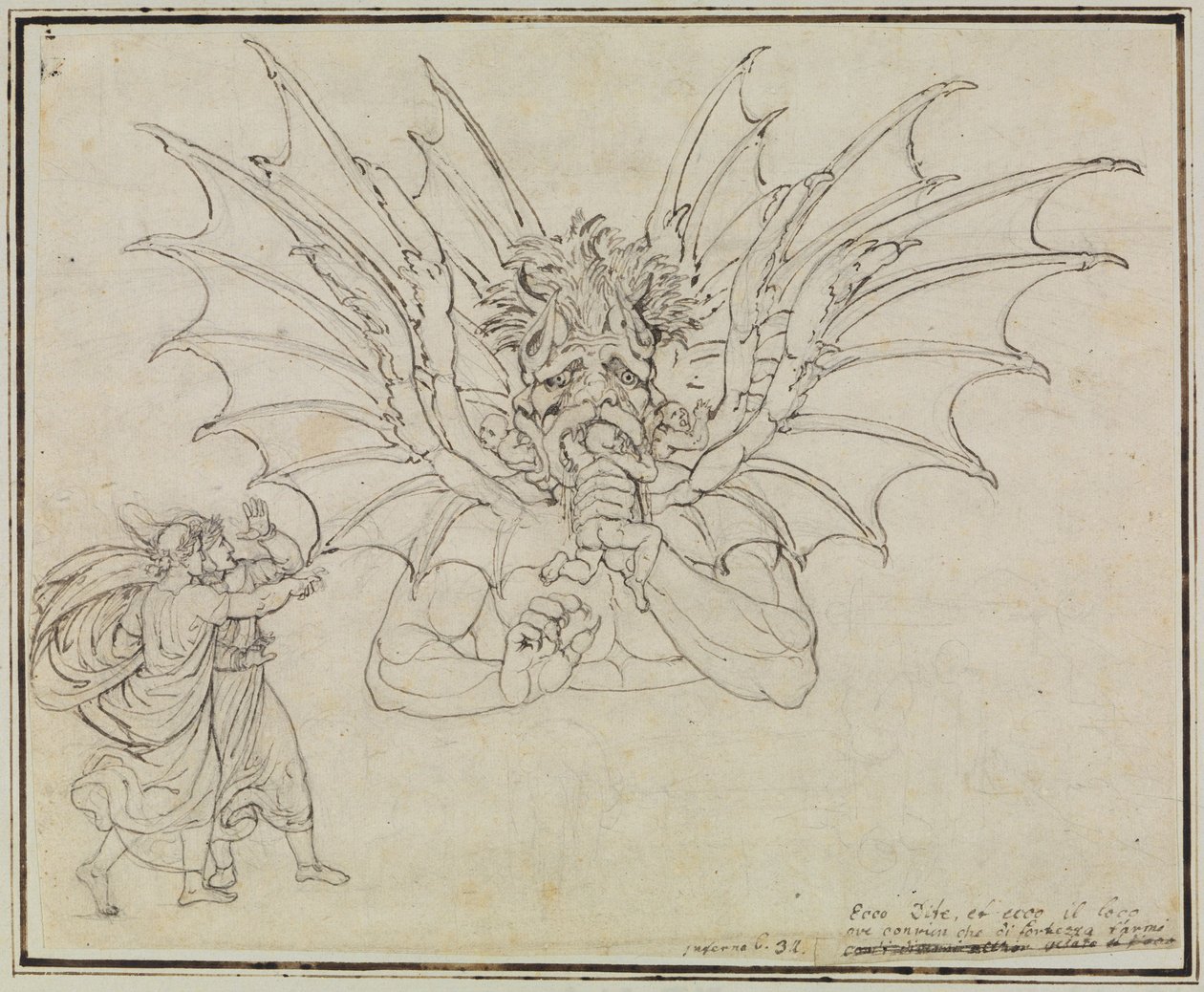 Lucifer (Dantes Inferno, sång 34, vers 37) av Joseph Anton Koch
