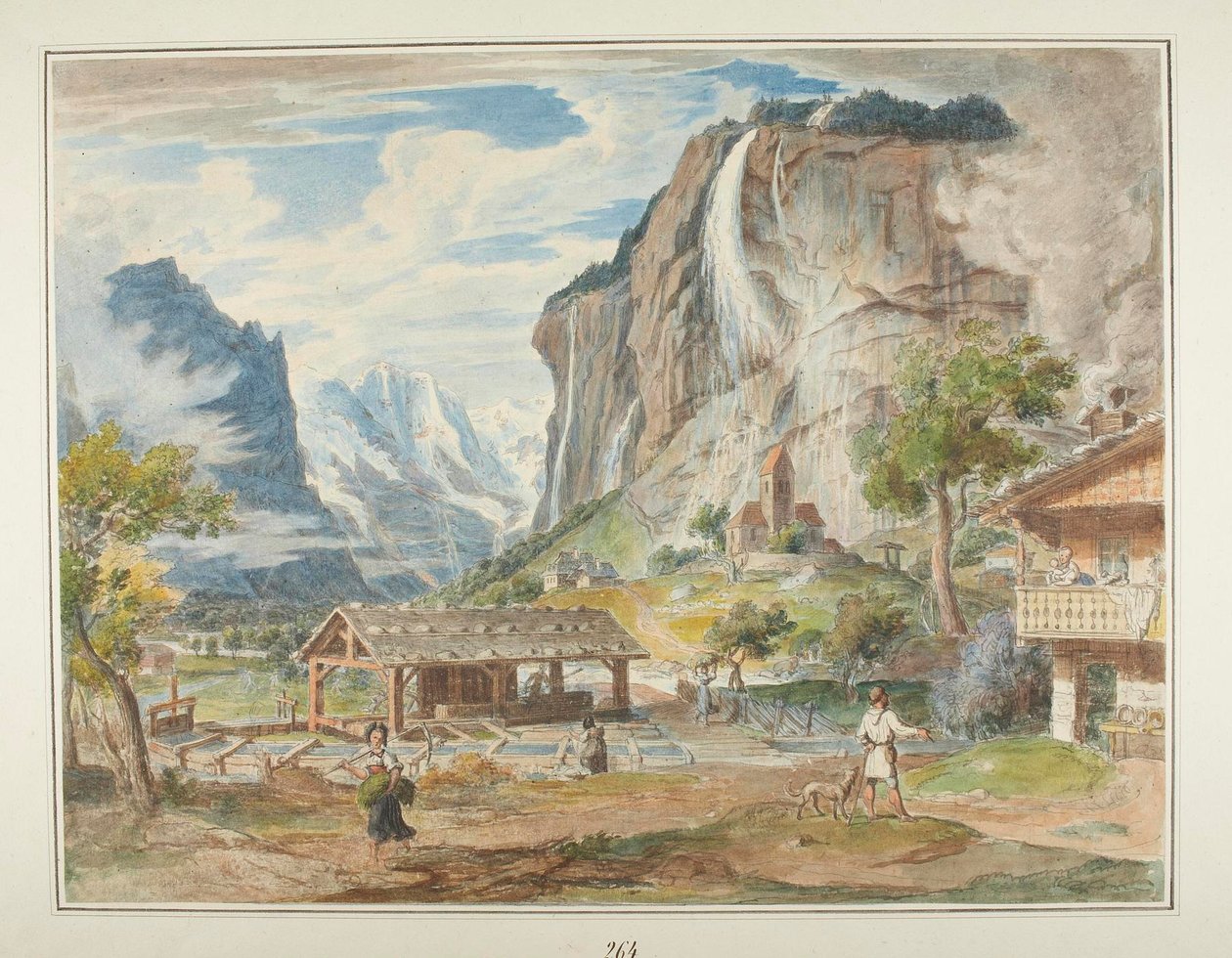 Staubbachfallen och berget Jungfrau i Lauterbrunnendalen i Schweiz av Joseph Anton Koch