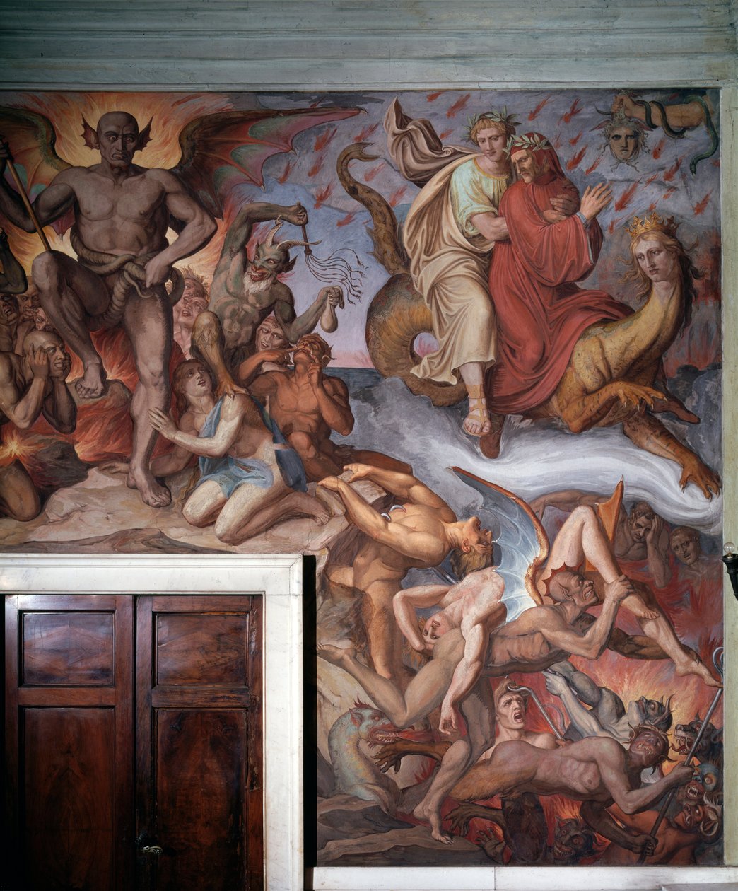Helvetet från Dantes The Divine Comedy - Detalj - Fresco av Joseph Anton Koch