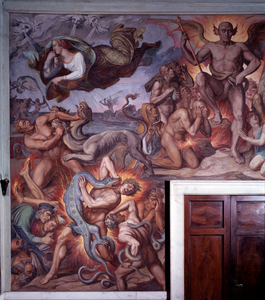 Helvetet från Dantes The Divine Comedy - Detalj - Fresco av Joseph Anton Koch