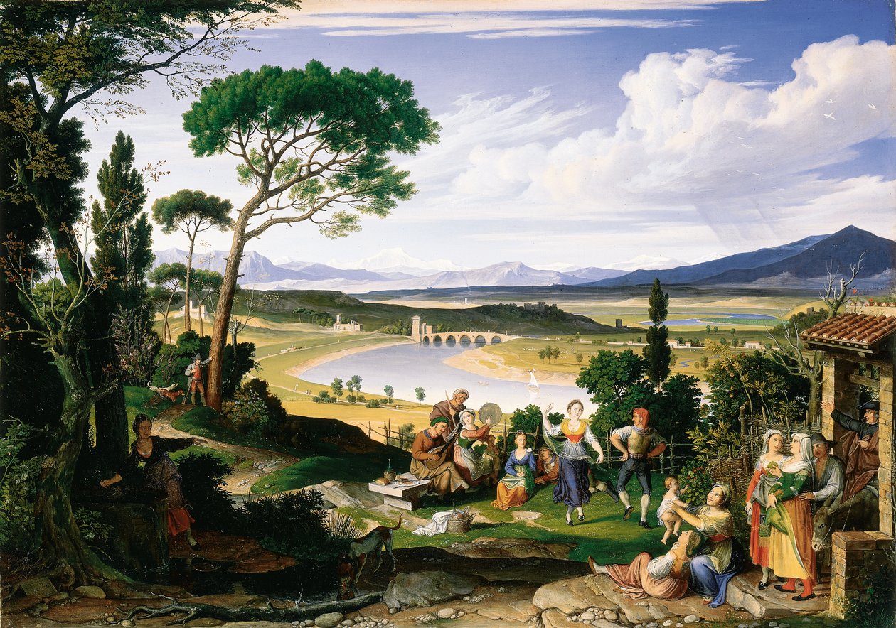 Tiberlandskap med glada lantfolk, 1817 av Joseph Anton Koch