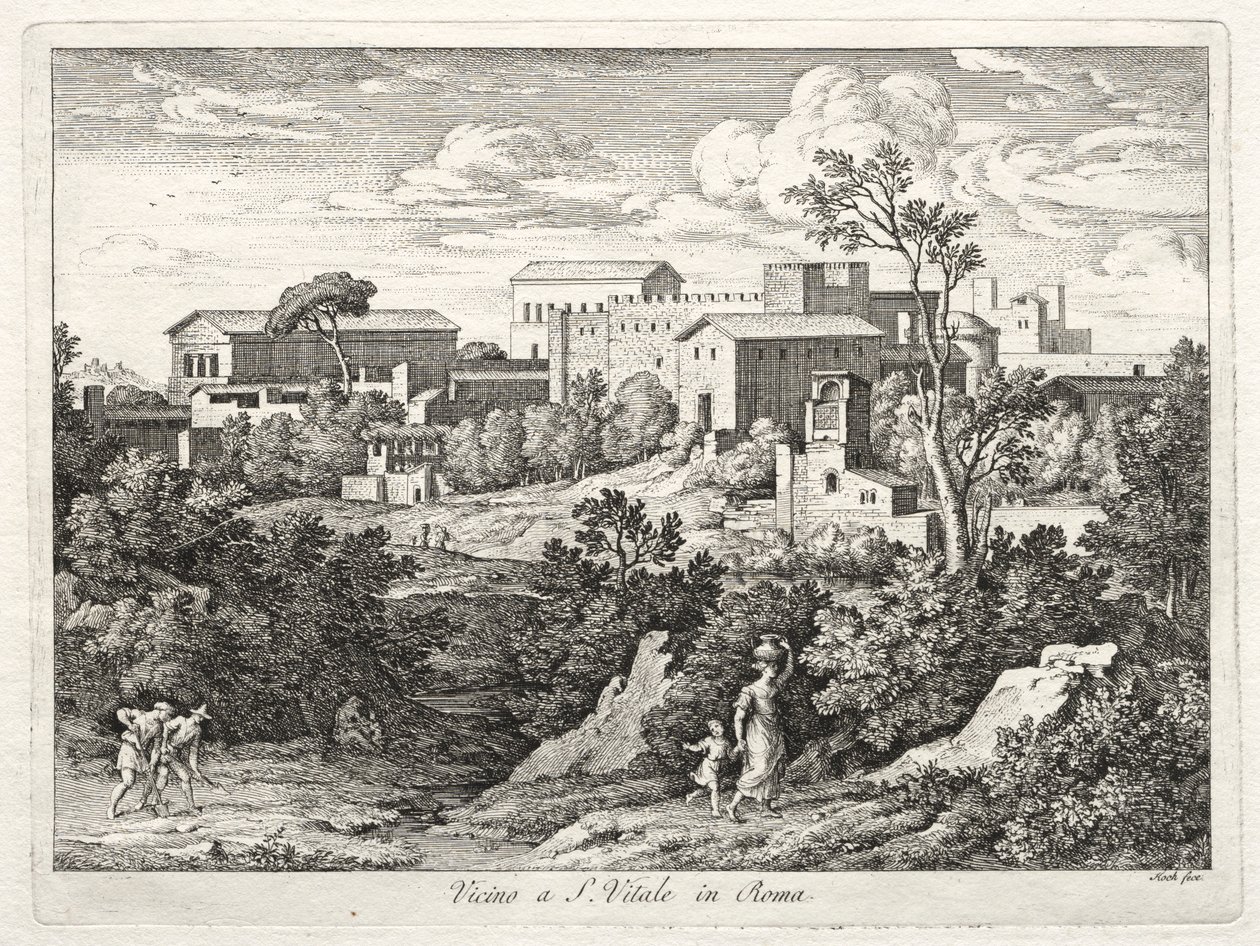Utsikt över San Vitale, Rom, ca. 1810. av Joseph Anton Koch