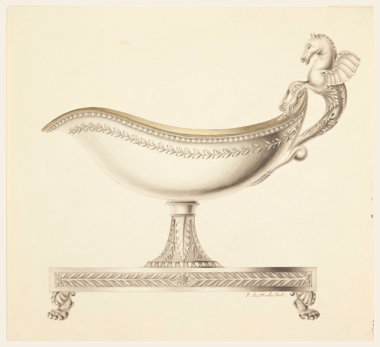Teckning, upphöjning av en såsbåt, 1790-1825 av Joseph Anton Seethaler Ii