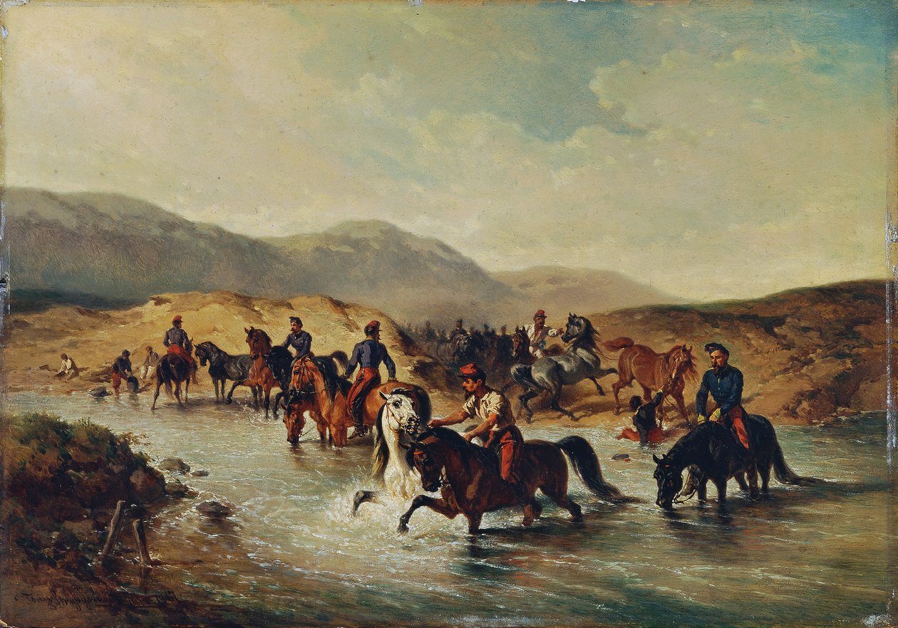 Franskt kavalleri i hästdammen av Joseph Anton Strassgschwandtner