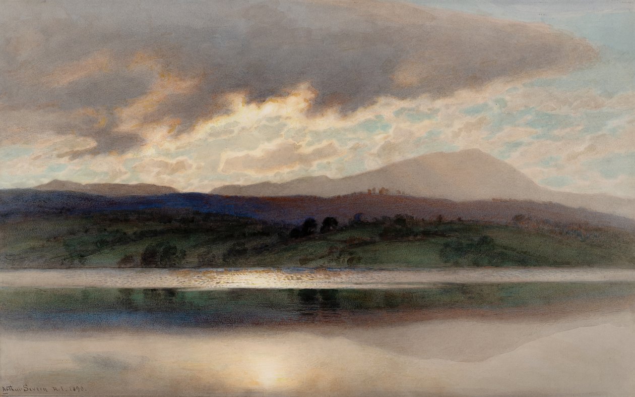 Solnedgång över Esthwaite Water (akvarell) av Joseph Arthur Palliser Severn