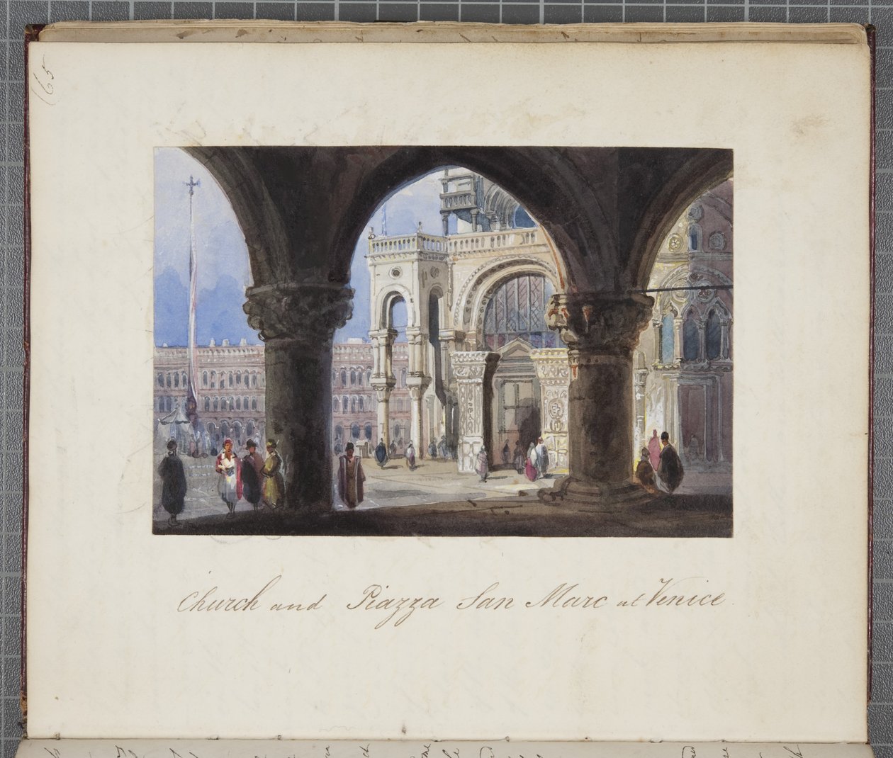 Kyrkan och Piazza San Marc i Venedig, inklistrad i Thomas Moodys Journal of a tour through Schweiz and Italy, 1822 (wc på papper) av Joseph Axe Sleap
