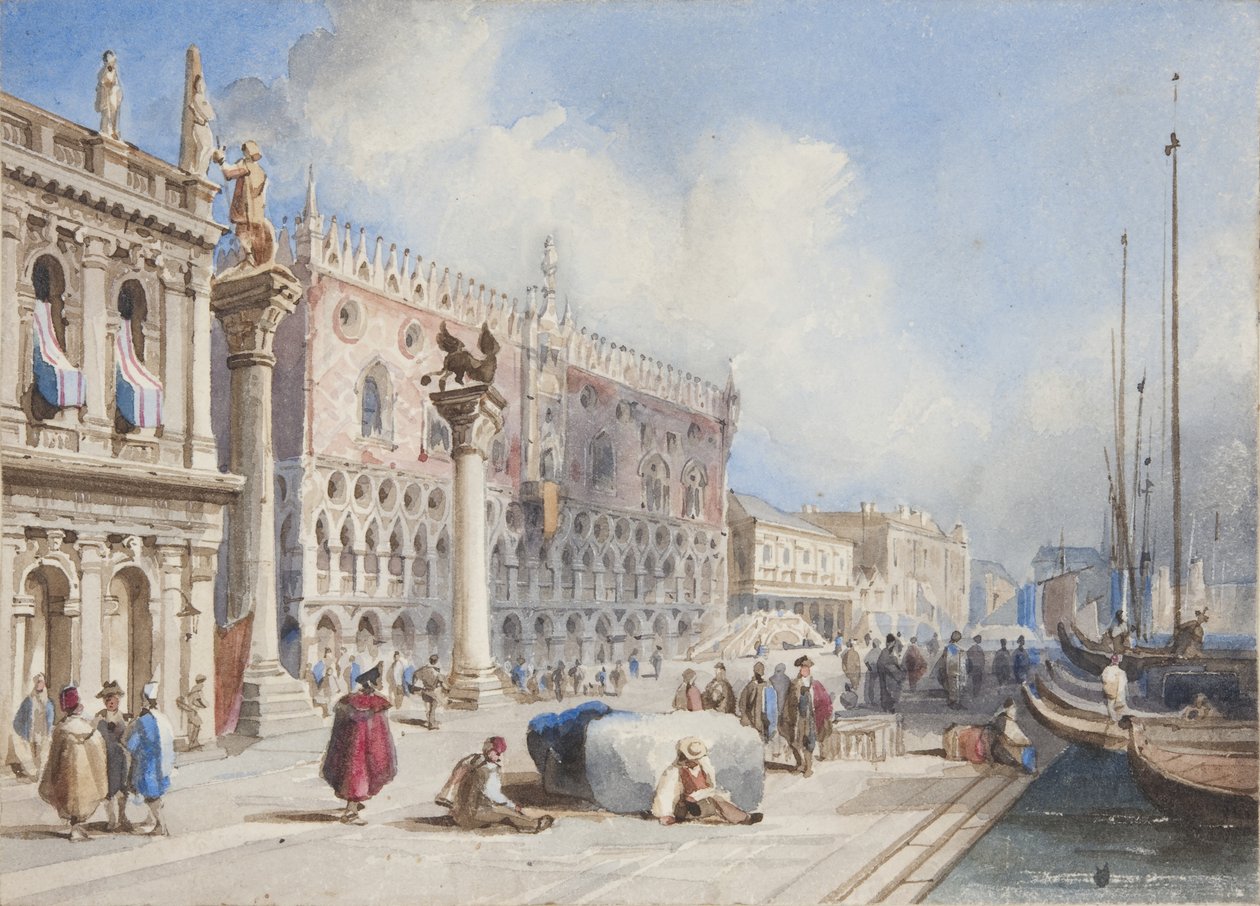 Venedig, inklistrad i Thomas Moodys Journal of a tour through Schweiz and Italy, 1822 (wc på papper) av Joseph Axe Sleap