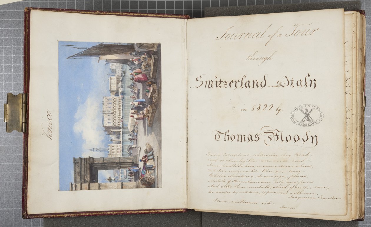 Venedig, inklistrad i titelsidan av Thomas Moodys Journal of a tour through Schweiz and Italy, 1822 (wc på papper) av Joseph Axe Sleap
