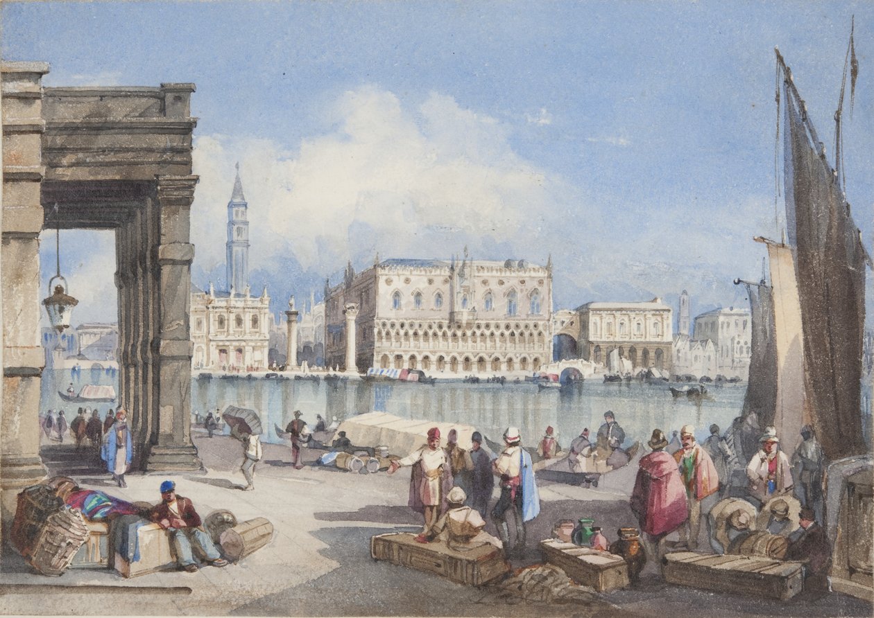 "Venedig", inklistrad på titelsidan av Thomas Moodys Journal of a tour through Schweiz and Italy, 1822 av Joseph Axe Sleap