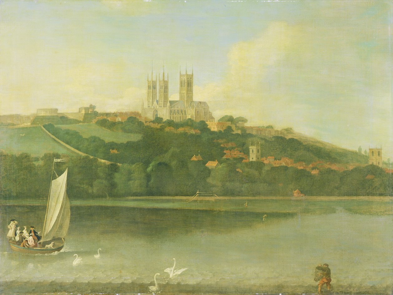En vy av katedralen och staden Lincoln från floden, c.1760 av Joseph Baker