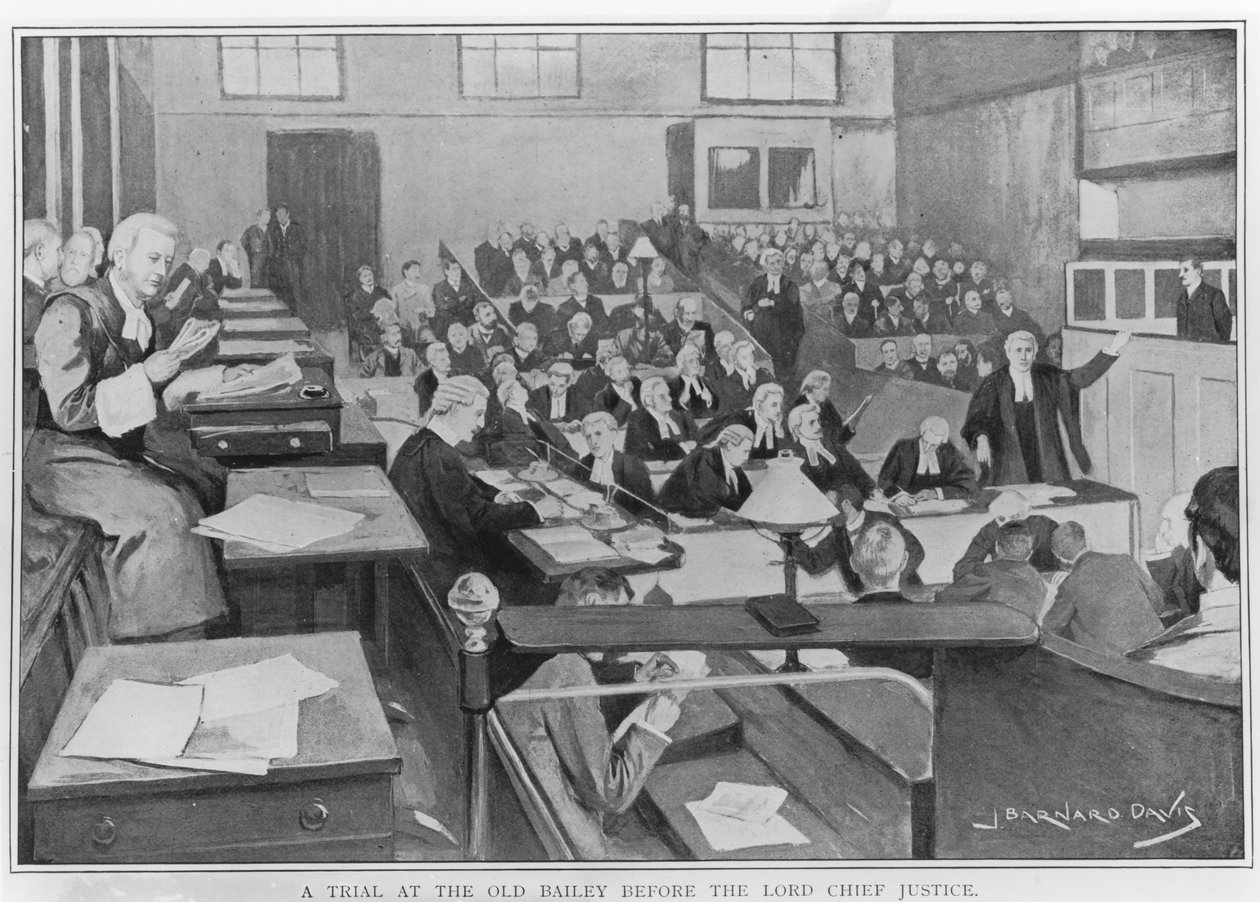 En rättegång vid Old Bailey inför Lord Chief Justice (wc på papper) av Joseph Barnard Davis