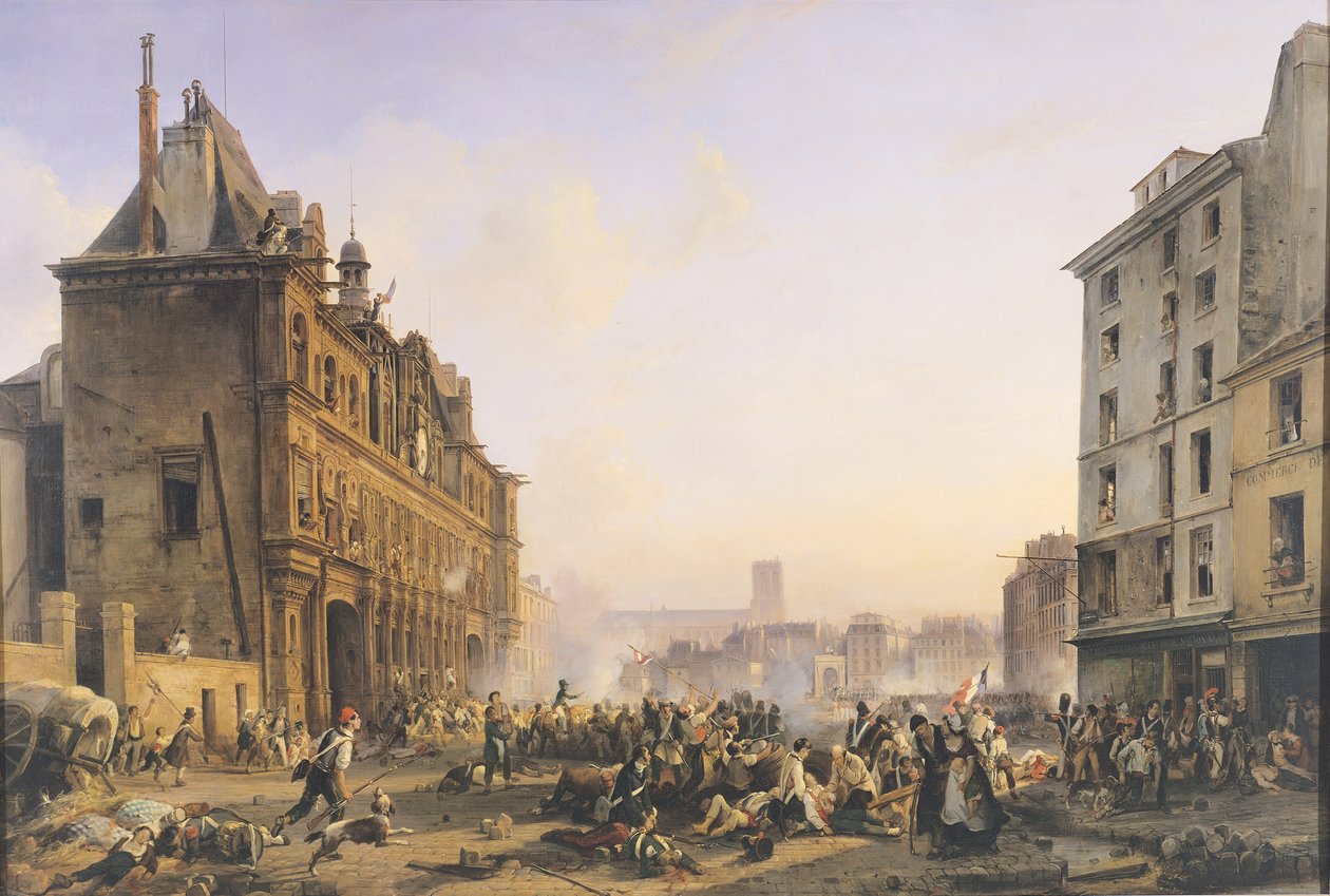 Attack mot Hotel de Ville den 28 juli 1830 av Joseph Beaume
