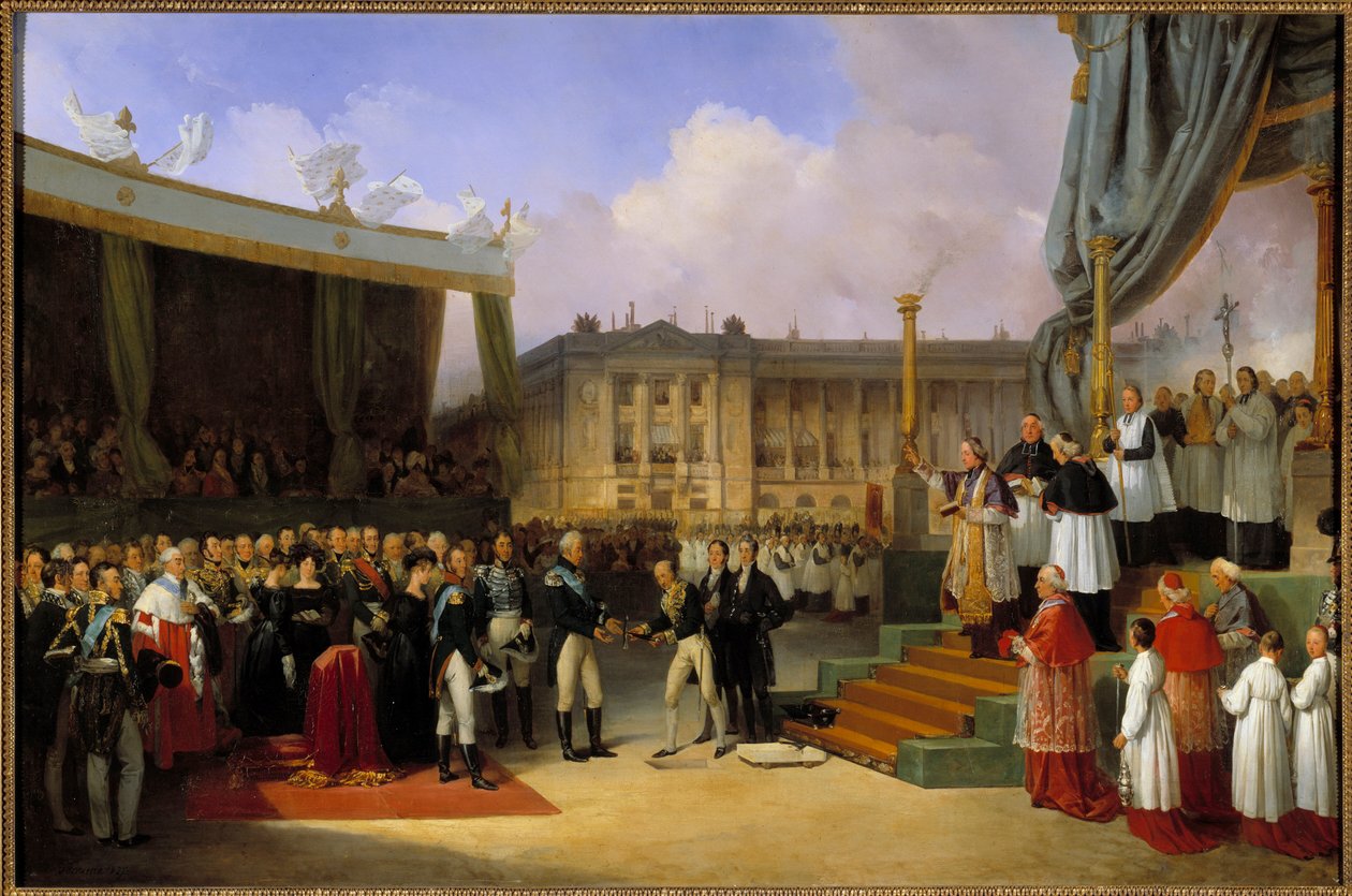 Karl X lägger och slänger den första stenen i monumentet till minnet av Ludvig XVI den 3 maj av Joseph Beaume