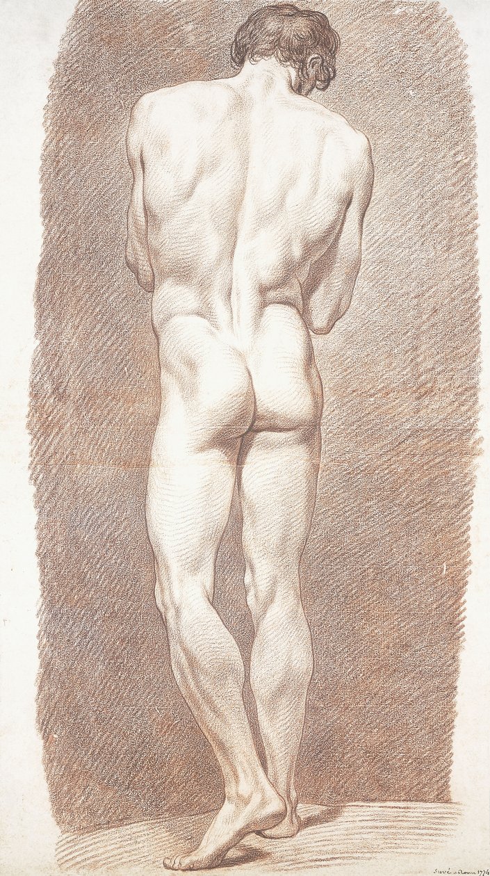 Studie av en naken man, sedd bakifrån, 1774 av Joseph Benoît Suvée