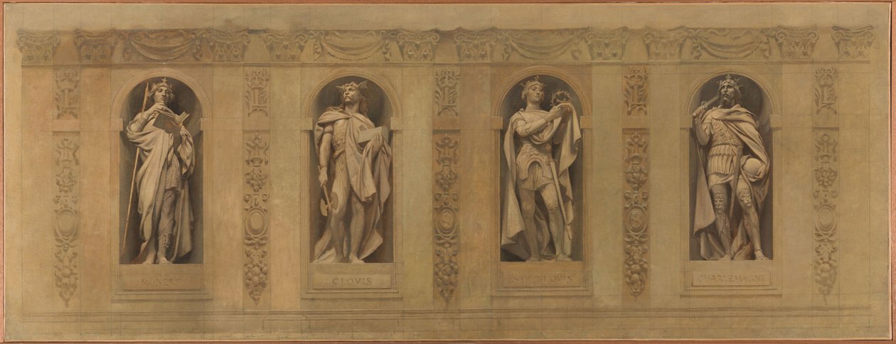 Skiss till kyrkan Saint-Paul-Saint-Louis: Robert le Pieux. Clovis. Saint Louis. Charlemagne, mellan 1873 och 1875 (olja på duk) av Joseph Blanc