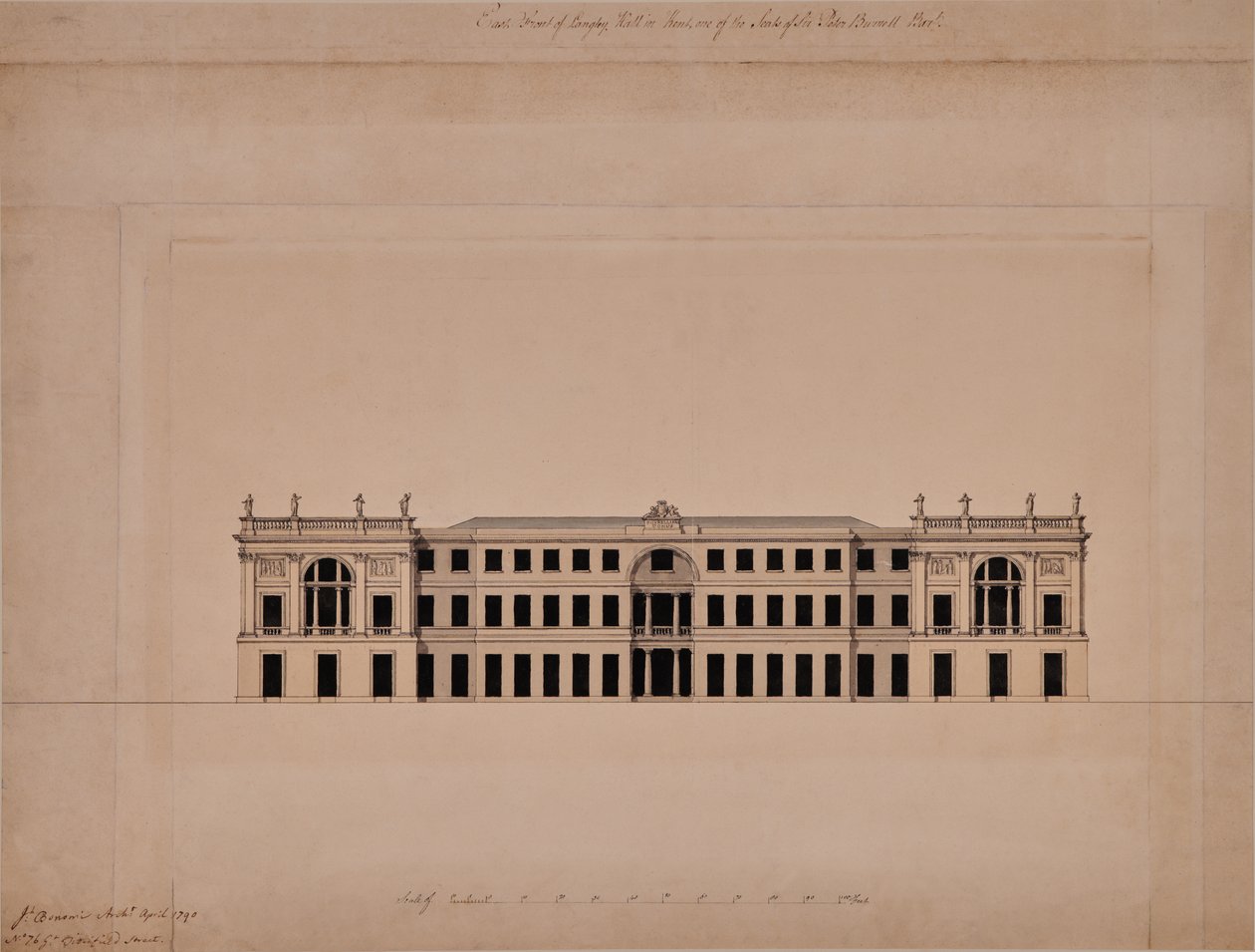 East Front of Langley Hall i Kent av Joseph Bonomi