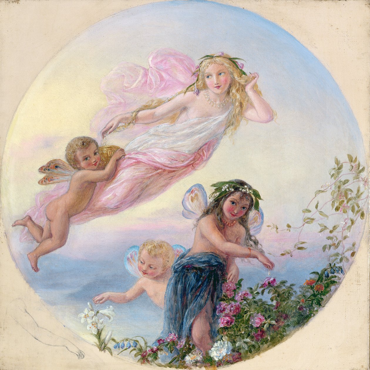 En Sylph och hennes älva skötare sprinklar tidig morgondagg av Joseph Bouvier