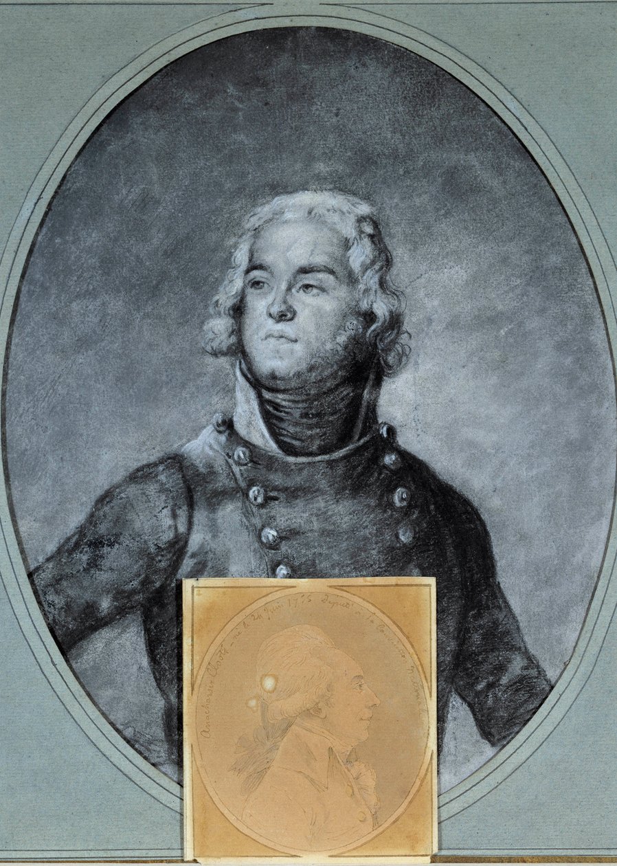 Porträtt av general Louis Lazare Hoche (1768-1797) Nedan, porträtt av Anarchasis Cloots (1755-1794), deputerad vid Nationalkonventet. Teckning av Joseph Boze (1744/1745-1826) 1700-talet. Versailles, Lambinet museum av Joseph Boze