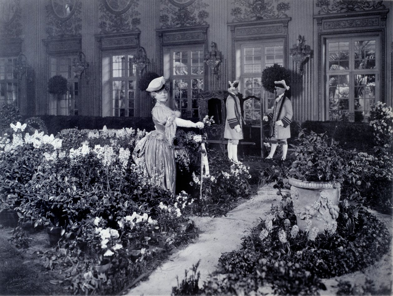 Rejane (Gabrielle Charlotte Reyu, dit) (1856-1920), fransk komiker som anlände i en stol för att bära en baldräkt i New York 1905 av Joseph Byron