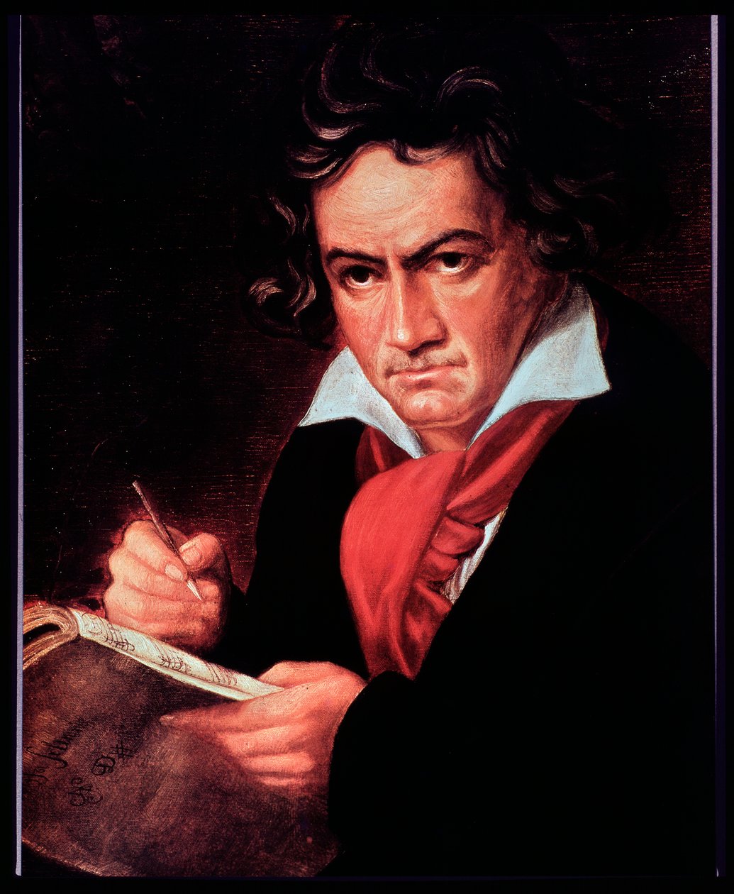 Porträtt av den tyske kompositören Ludwig van Beethoven som skriver Missa solemnis. (målning av Joseph Carl (after) Stieler