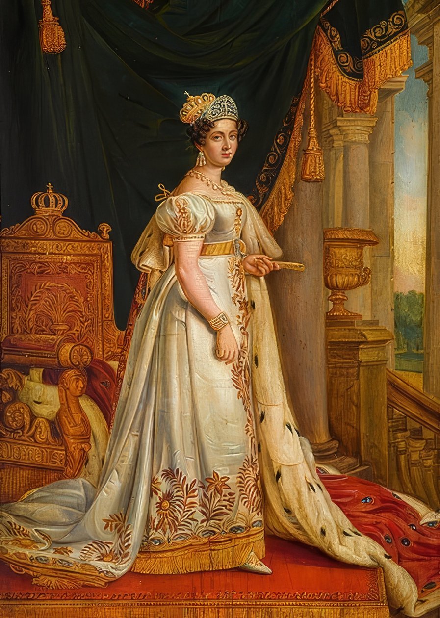Drottning Therese i sin kröningsregalier. (se även bildnummer 63816) av Joseph Carl Stieler