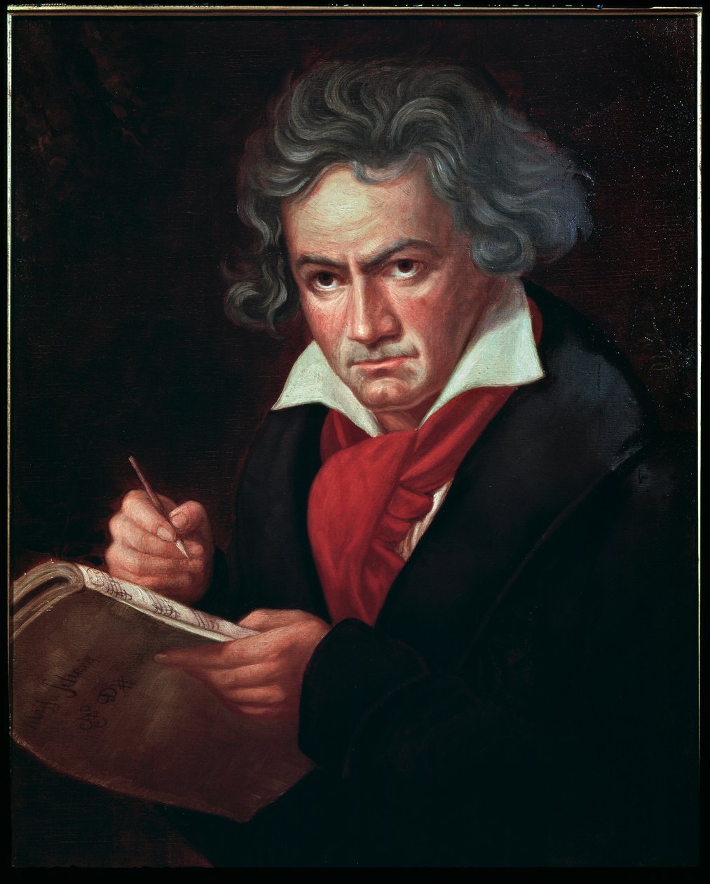 Porträtt av Ludwig van Beethoven (1770-1827), tysk musiker som komponerar Missa solemnis” (Ludwig van Beethoven (1770-1827) Tysk kompositör, komponerar en mässa) Målning av Karl Joseph Stieler (1781-1858) 1819-1820 Bonn, Beethovens hus av Joseph Carl Stieler