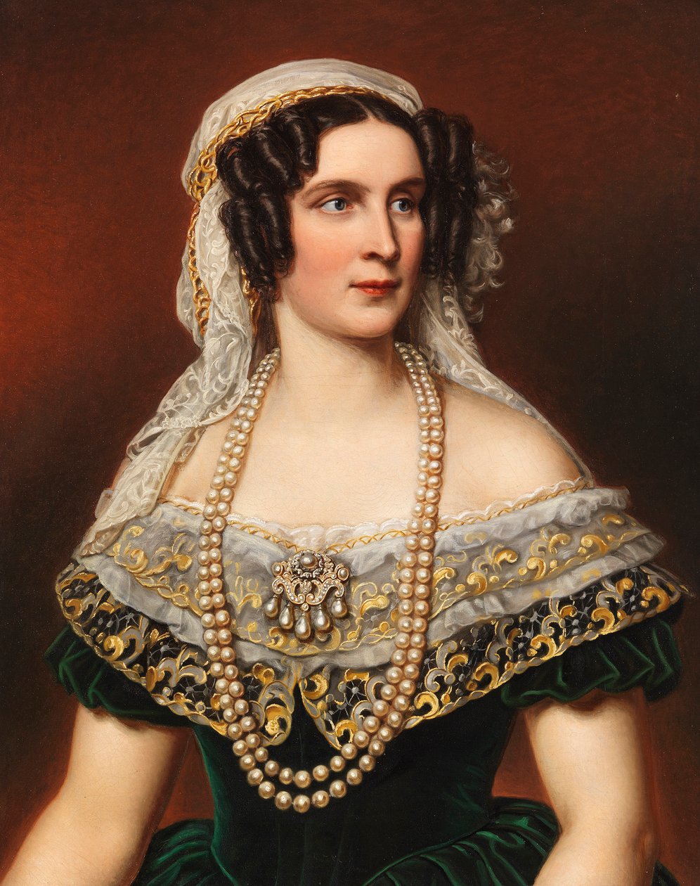 Porträtt av drottning Therese av Bayern 1792-1854, 1855. av Joseph Carl Stieler