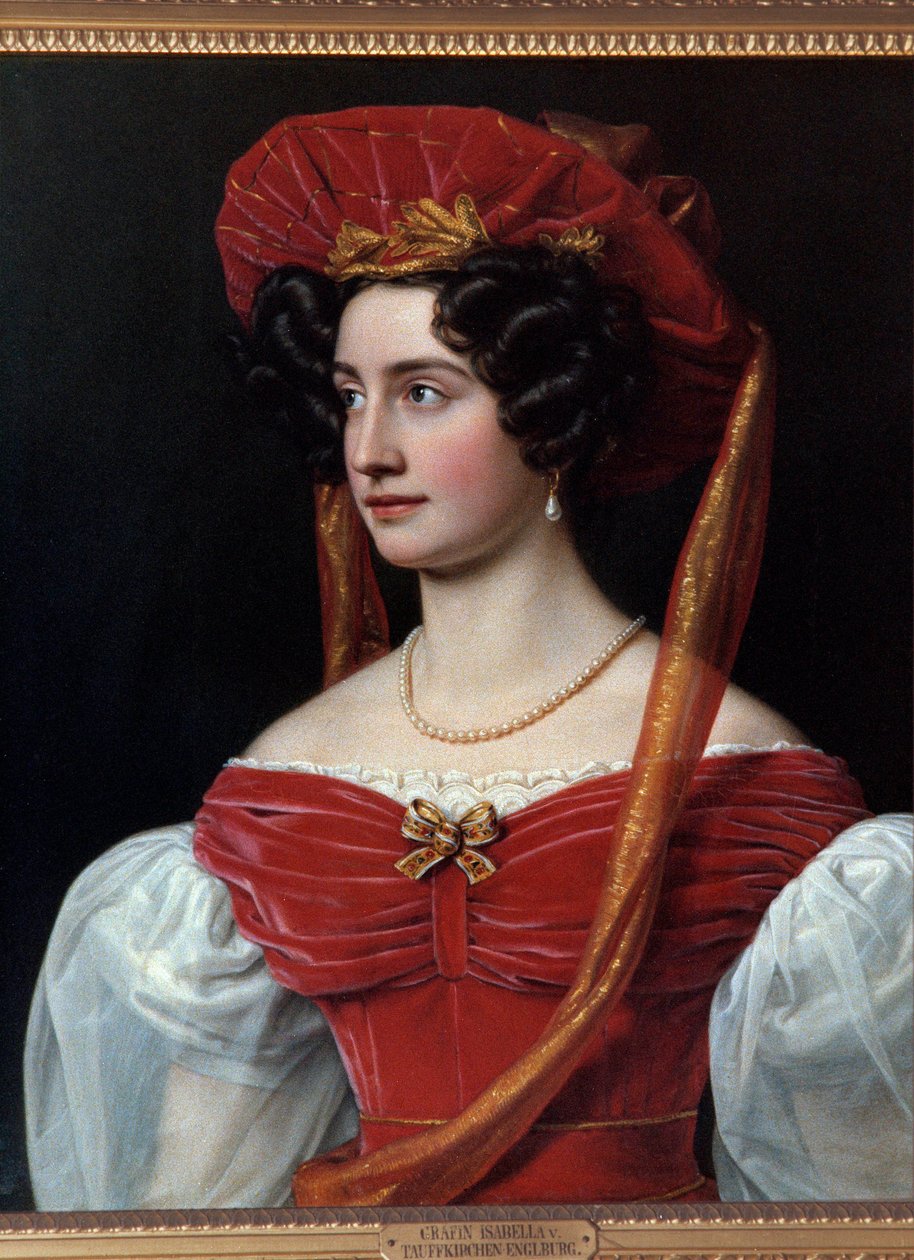 Porträtt av kvinna med röd hatt målning av Joseph Karl Stieler (1781-1858) 1800-talet. München, Chateau De Nymphenburg av Joseph Carl Stieler