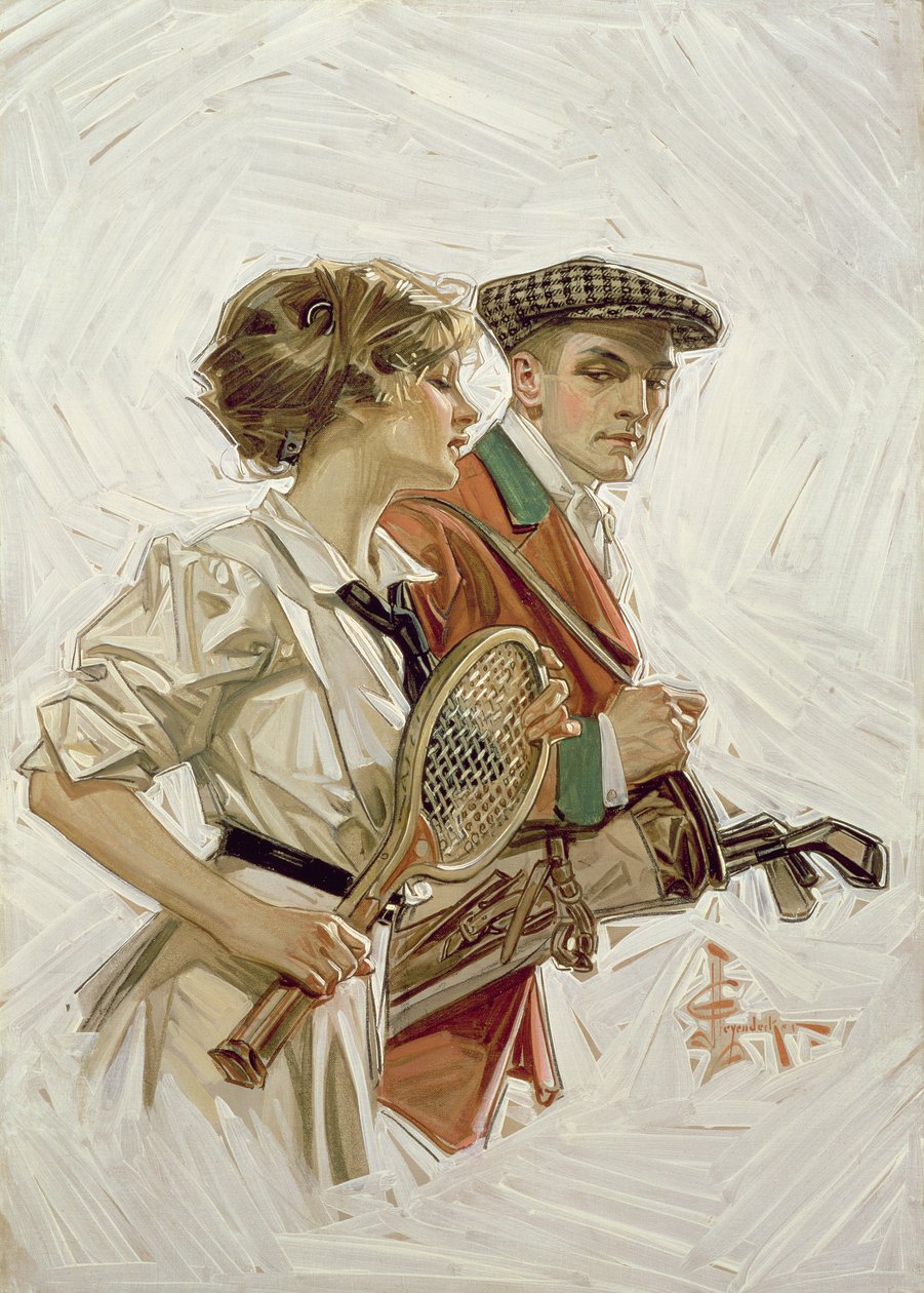 Golf eller tennis?, ca 1915 (olja på duk) av Joseph Christian Leyendecker
