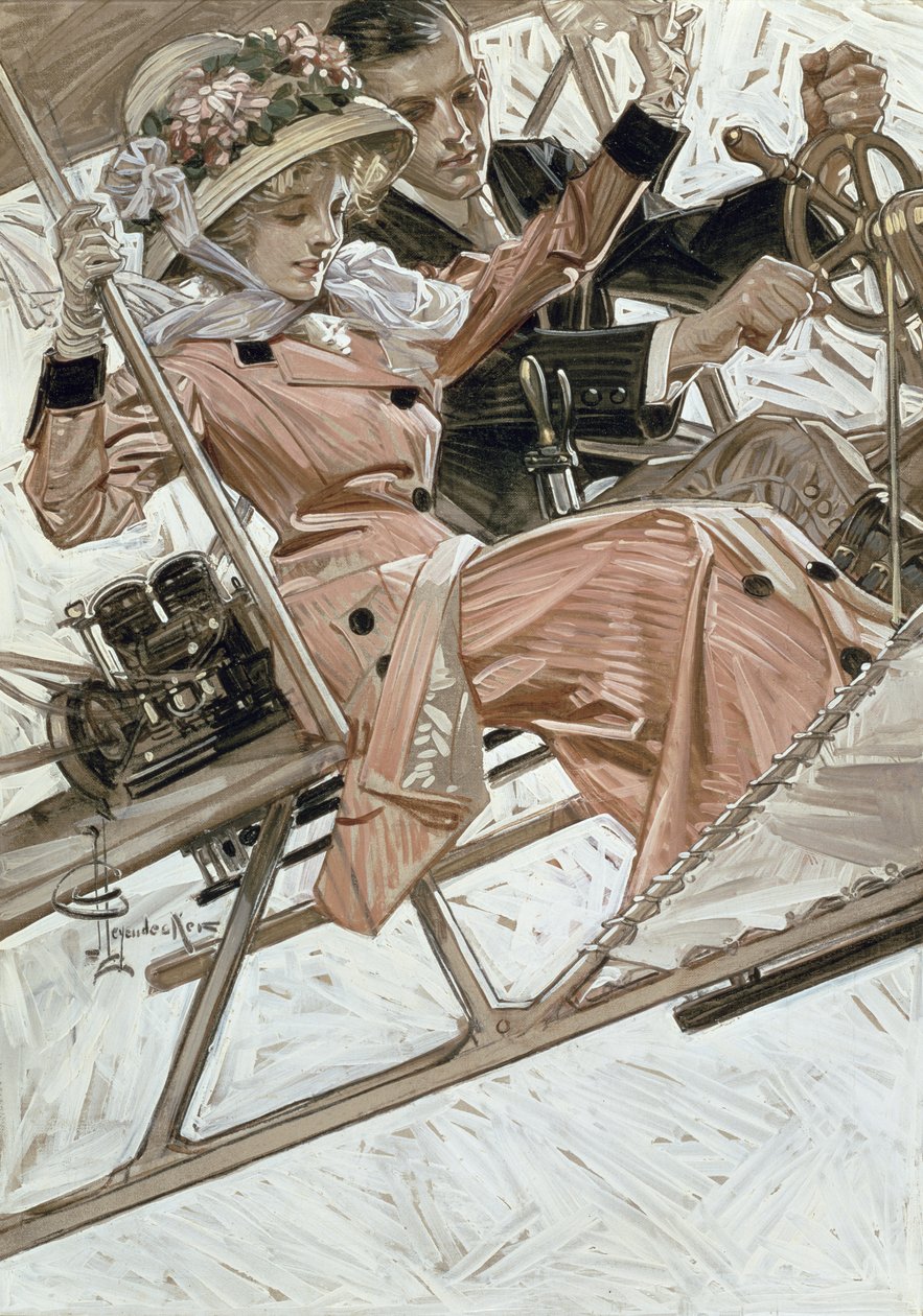 Man och kvinna i flygplan (olja på duk) av Joseph Christian Leyendecker