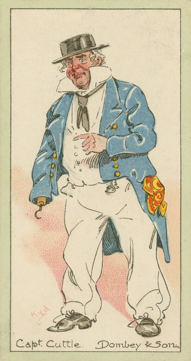 Kapten Cuttle, Dombey  Son (färglitografi) av Joseph Clayton (1856-1937) (after) Clarke