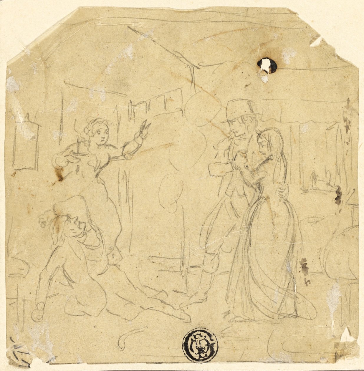 Dramatisk scen med par, äldre man av Joseph Clayton Bentley