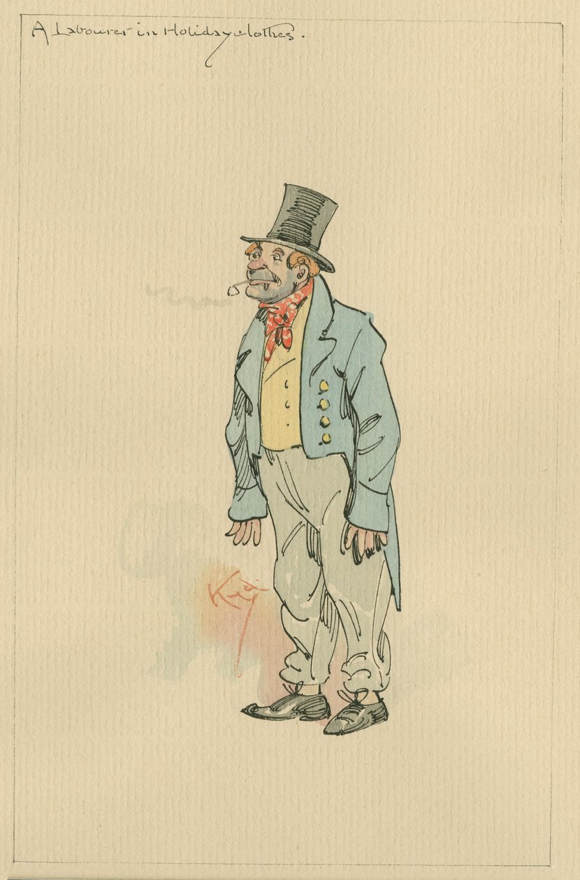A Laborer in Holiday Clothes, ca 1920-talet (penna och bläck med wc på papper) av Joseph Clayton Clarke
