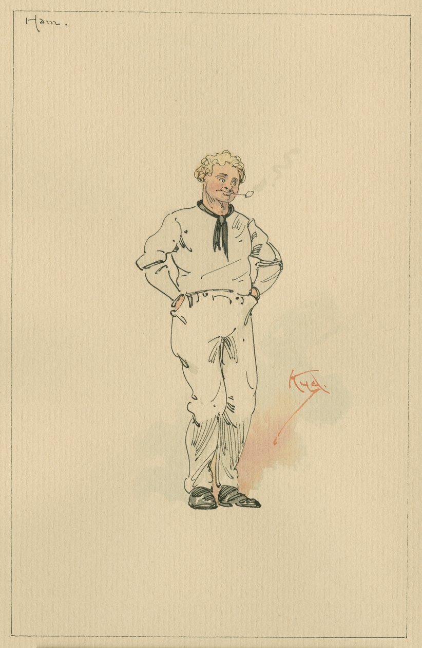 Ham Peggotty, ca 1920-talet (penna och bläck med wc på papper) av Joseph Clayton Clarke